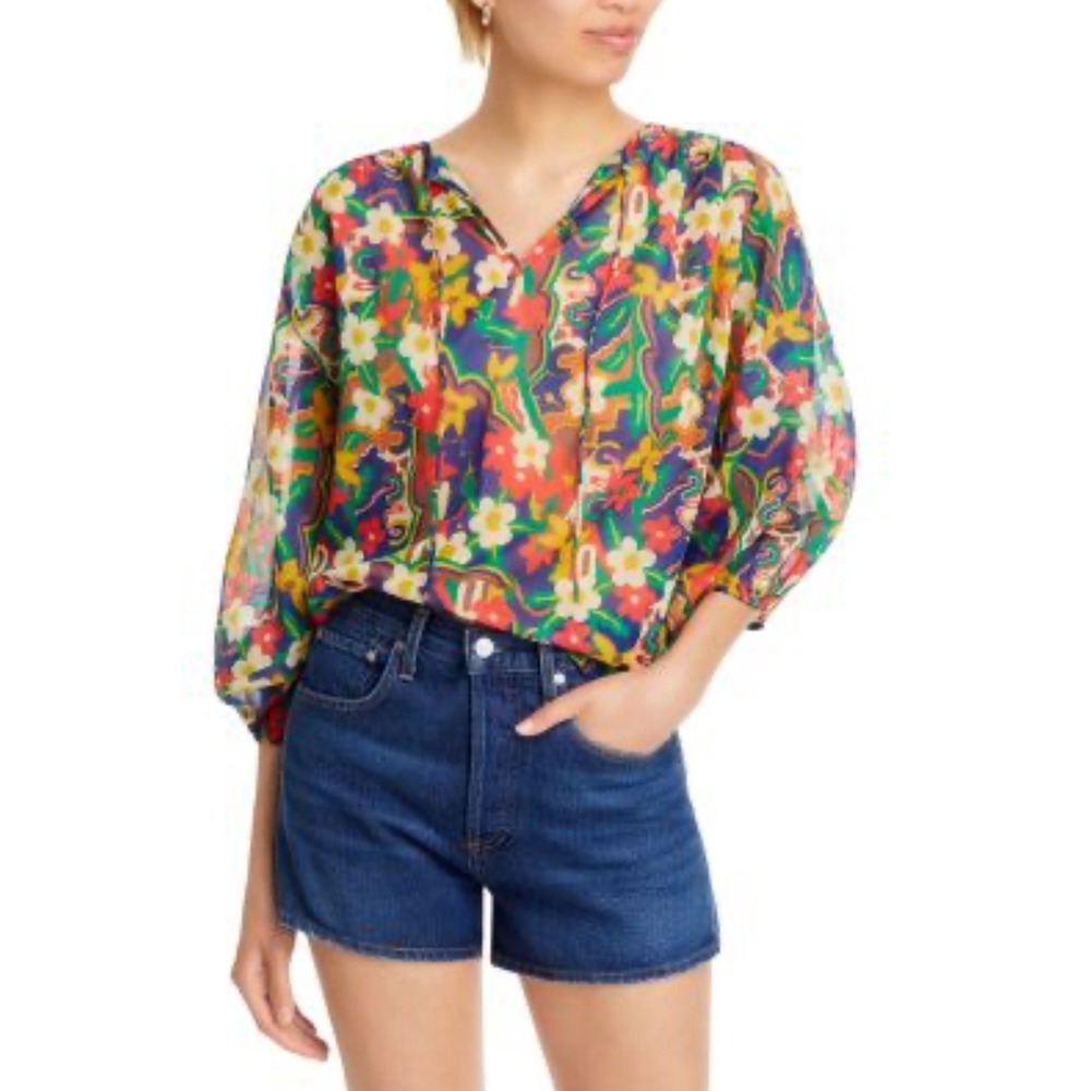 MOTHER The Breeze Cosmic Blooms Floral Boho Peasant Tie Top Size M